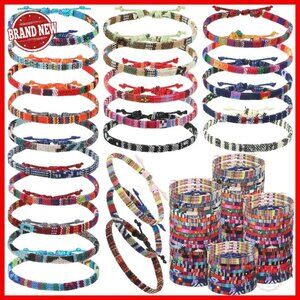 200 Piece Adjustable Braided Bracelets Bulk Unisex Cotton Linen Handmade